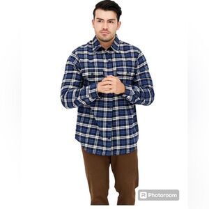 NEW RAINFOREST heavy flannel navy tartan plaid button up shirt/ shaket XXL